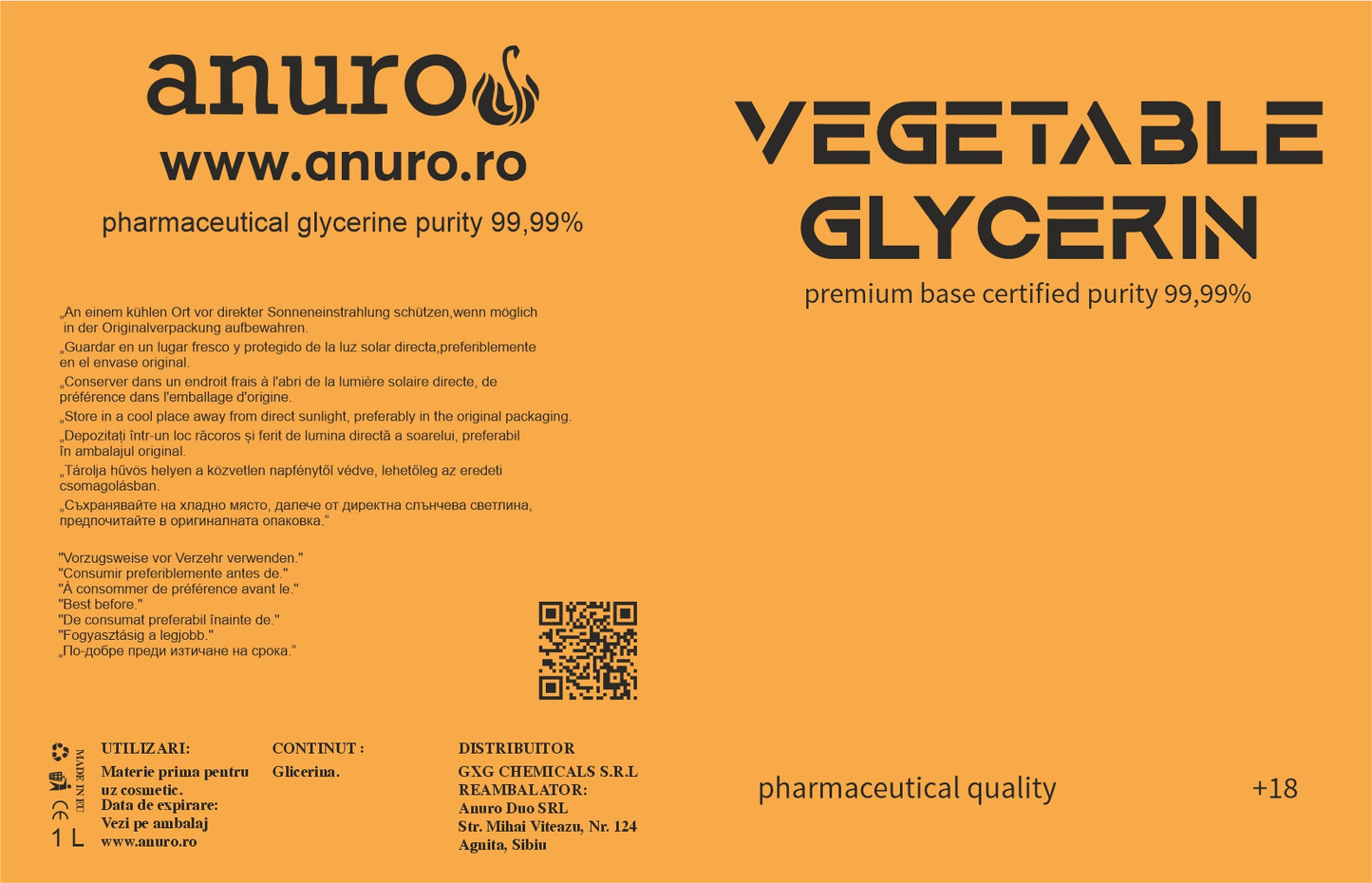 Glicerina Vegetala Farmaceutica Pachet de 1+1 litri
